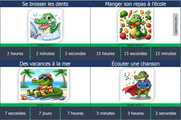 Les durées, jeu à imprimer