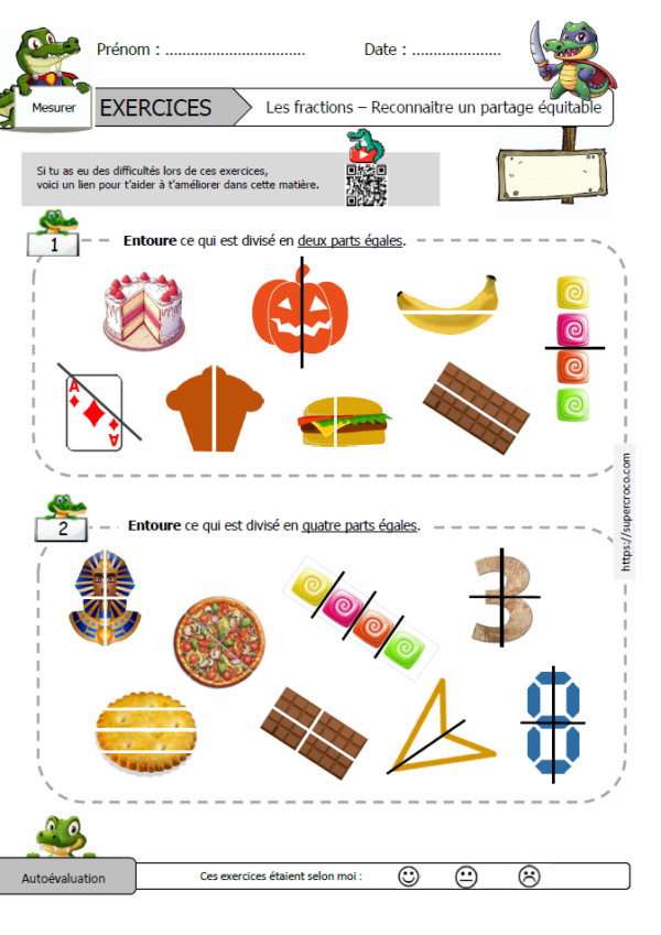 Les fractions, exercices pour les enfants de Ce1