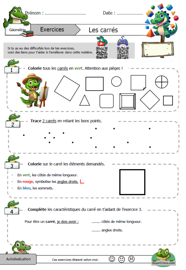 Les carrés, exercices pour les enfants de CE1