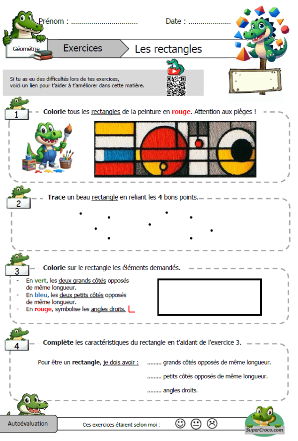Feuille d'exercices sur les rectangles.