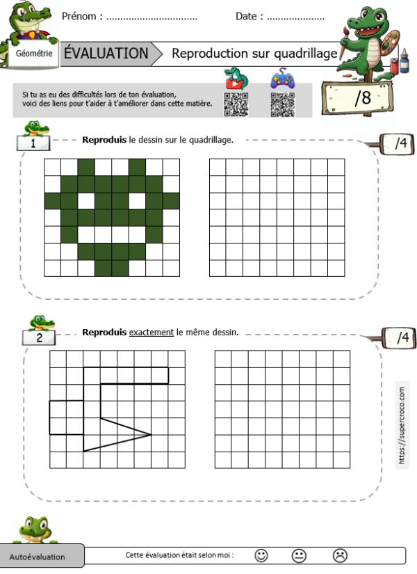Reproduction sur quadrillage, évaluation ce1