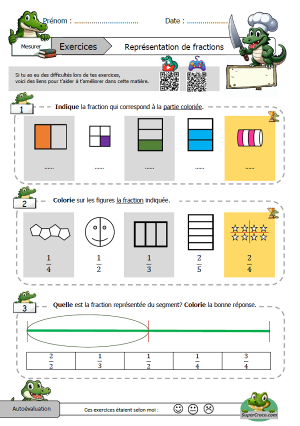 CE1 Exercices sur les représentations de fraction.