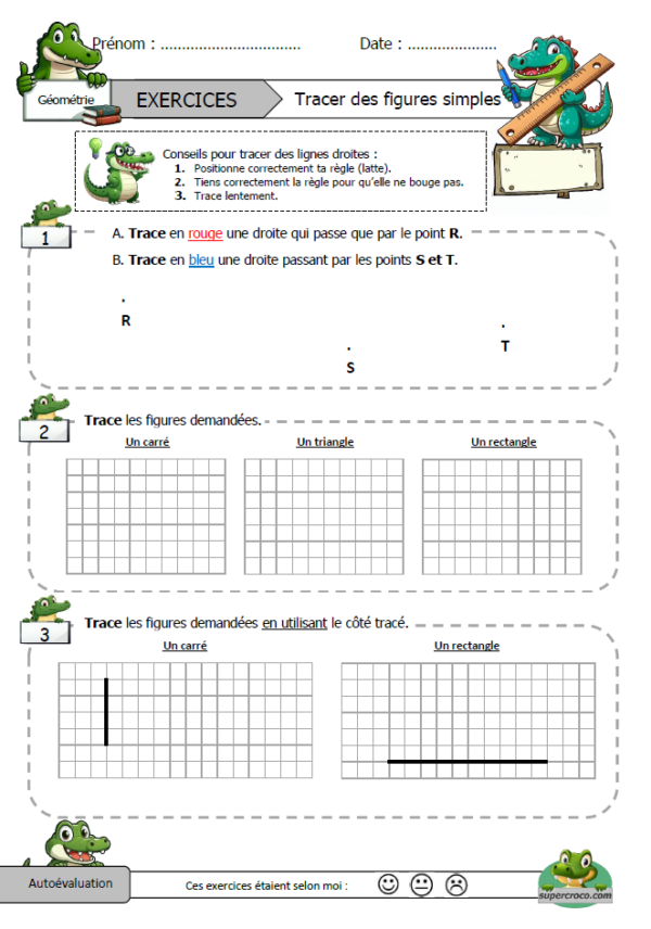 Exercices sur le tracer de figures simples en géométrie.