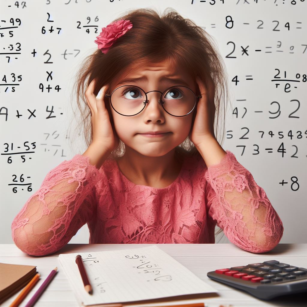 Une jeune fille souriante travaillant sur des exercices mathématiques avec un enseignant, illustrant le soutien et l'accompagnement des enfants dyscalculiques en classe.