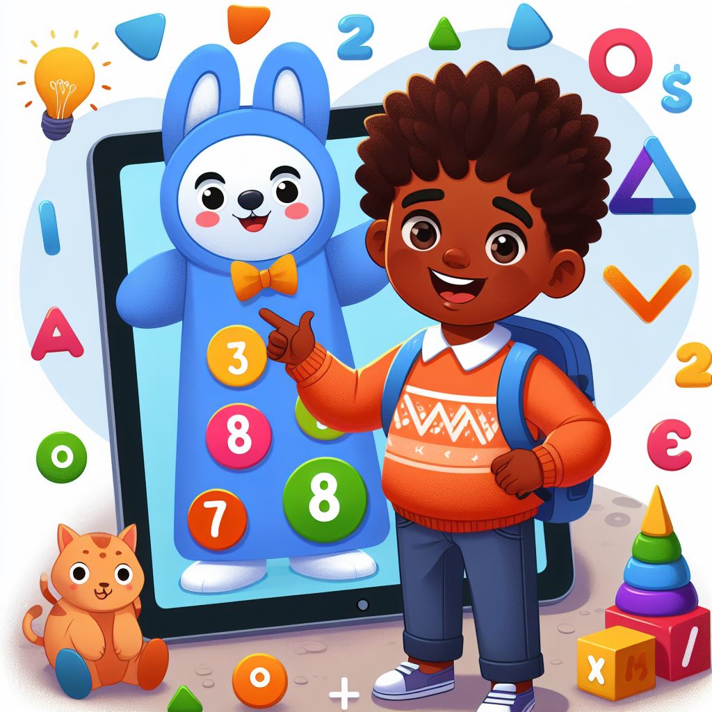 Un enfant souriant travaillant sur des exercices mathématiques avec des matériaux didactiques, illustrant un environnement d'apprentissage favorable pour les enfants dyscalculiques.