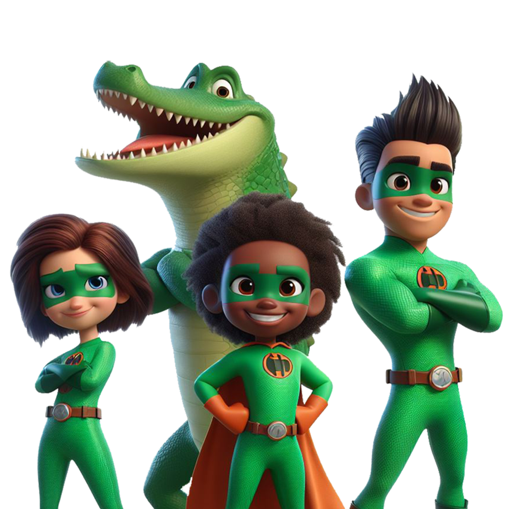 Image représentant des enfants super-héros, enthousiastes et prêts à apprendre tout en s'amusant, reflétant une approche ludique et engageante de l'éducation.