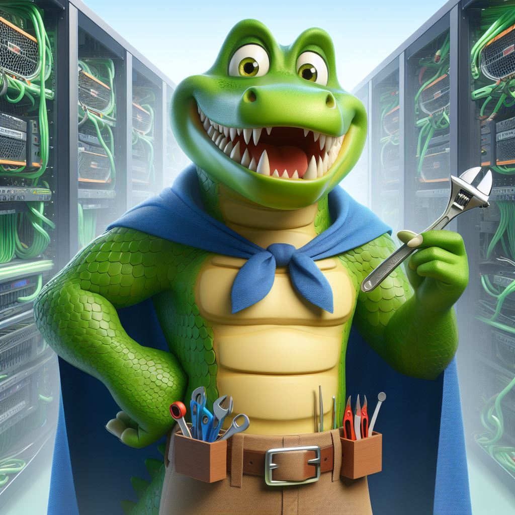 Image de Super Croco prolongeant la durée de vie des serveurs, illustrant l'engagement écologique et éducatif pour les enfants de primaire sur SuperCroco.com