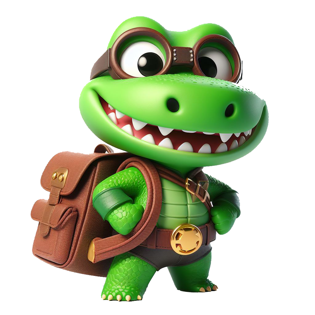 Image d'un élève Super Croco s'amusant tout en apprenant, illustrant l'approche ludique de l'éducation pour les enfants de primaire. 