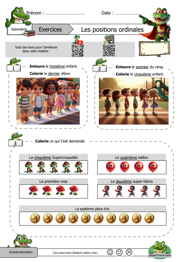 Les positions ordinales - Exercices