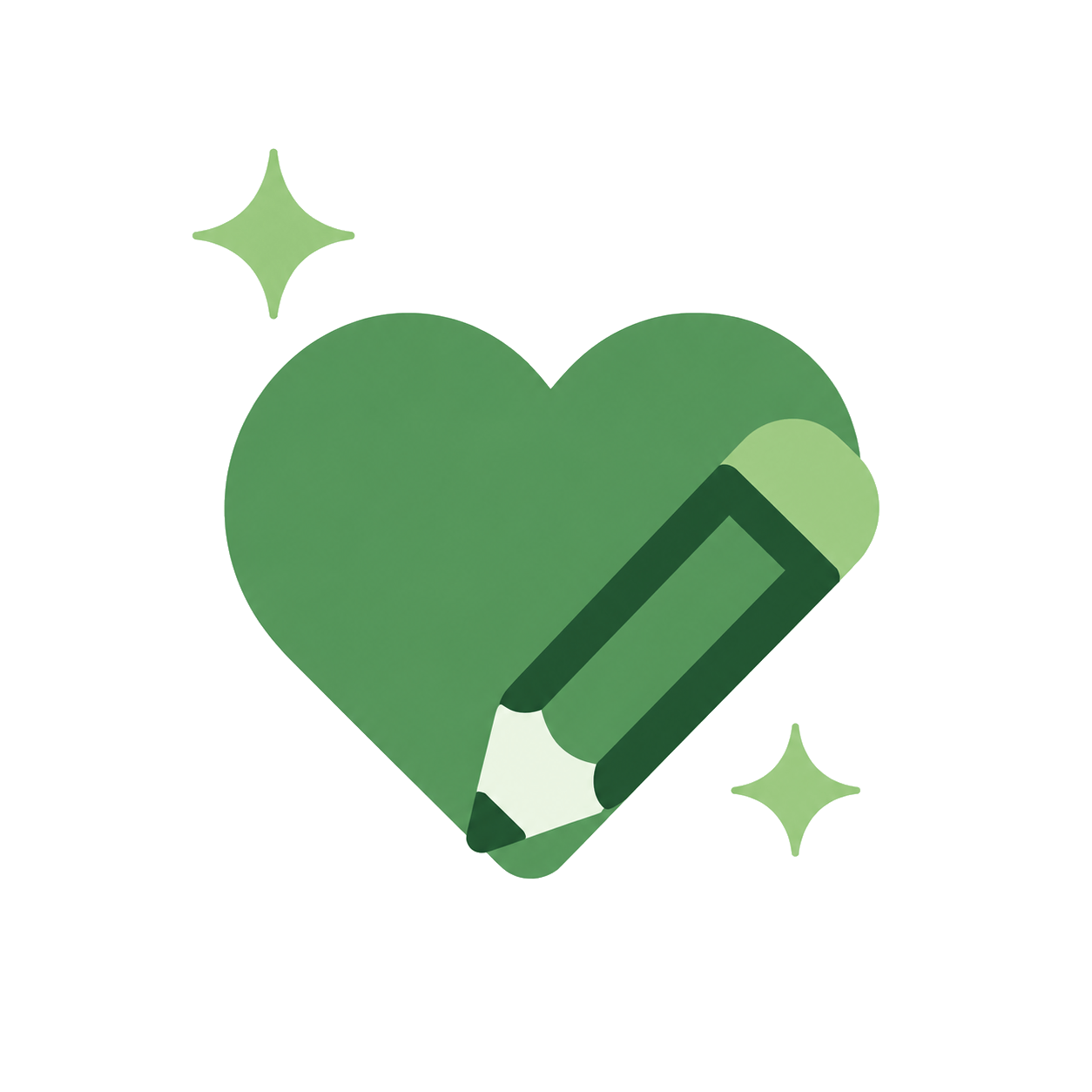 Icône représentant un cœur et un crayon pour les ressources créées avec passion sur SuperCroco