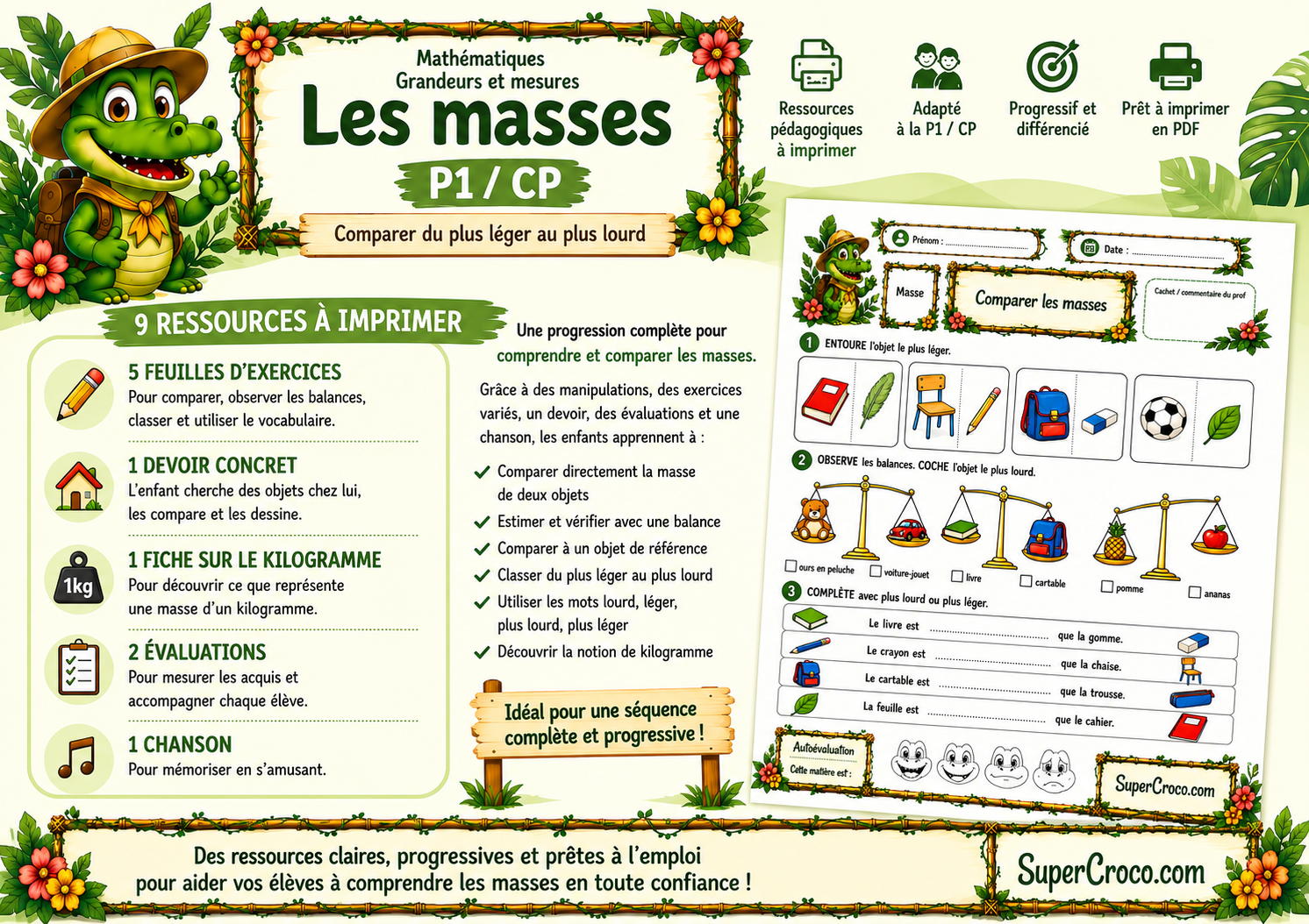 masses-p1-cp-exercices-devoir-evaluations-supercroco-vh Masses P1 CP – exercices progressifs, devoir, évaluations et activité sur le kilogramme à imprimer