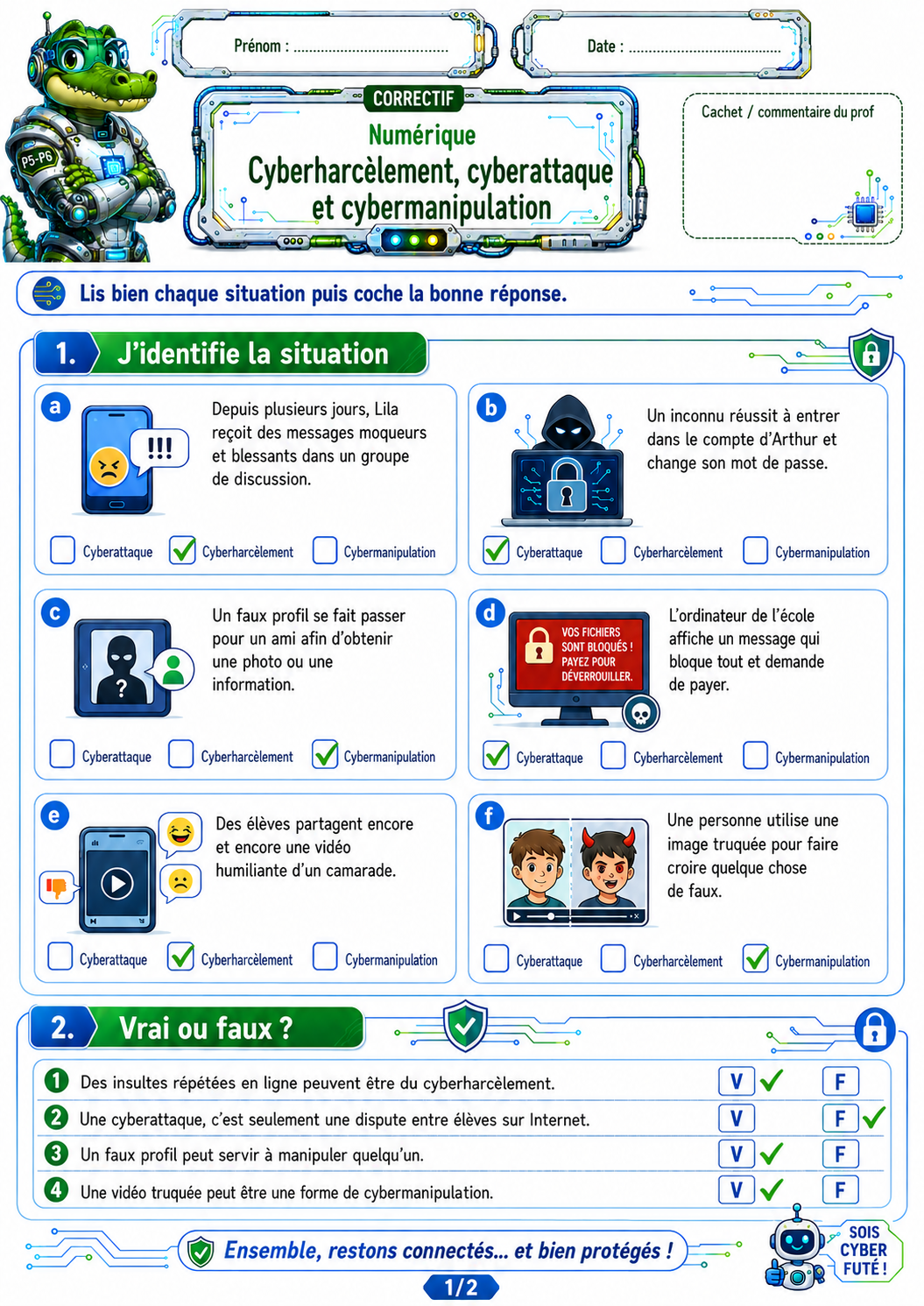 Cyberharcèlement, cyberattaque et cybermanipulation – Exercices P5 / CM2 – Image 4