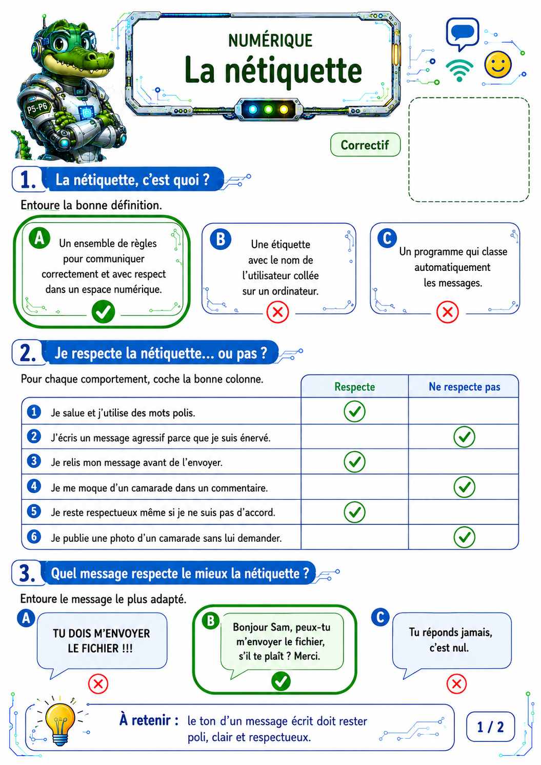 La nétiquette – Exercices de numérique P5 / CM2 – Image 4