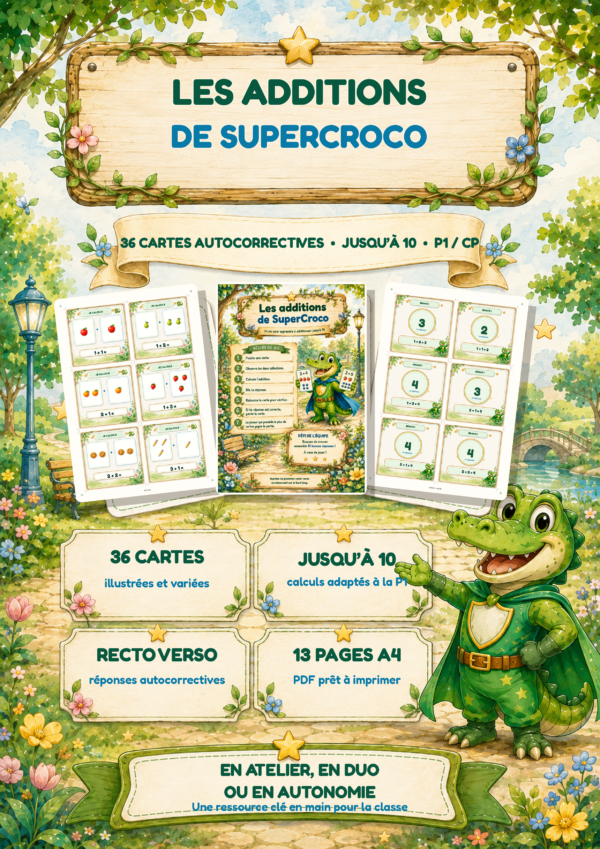 Présentation du jeu de 36 cartes autocorrectives pour apprendre les additions jusqu’à 10 en P1/CP.