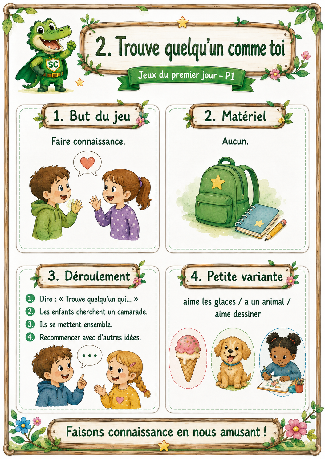 Jeu Trouve quelqu’un comme toi en P1 / CP pour faire connaissance et découvrir les points communs entre élèves