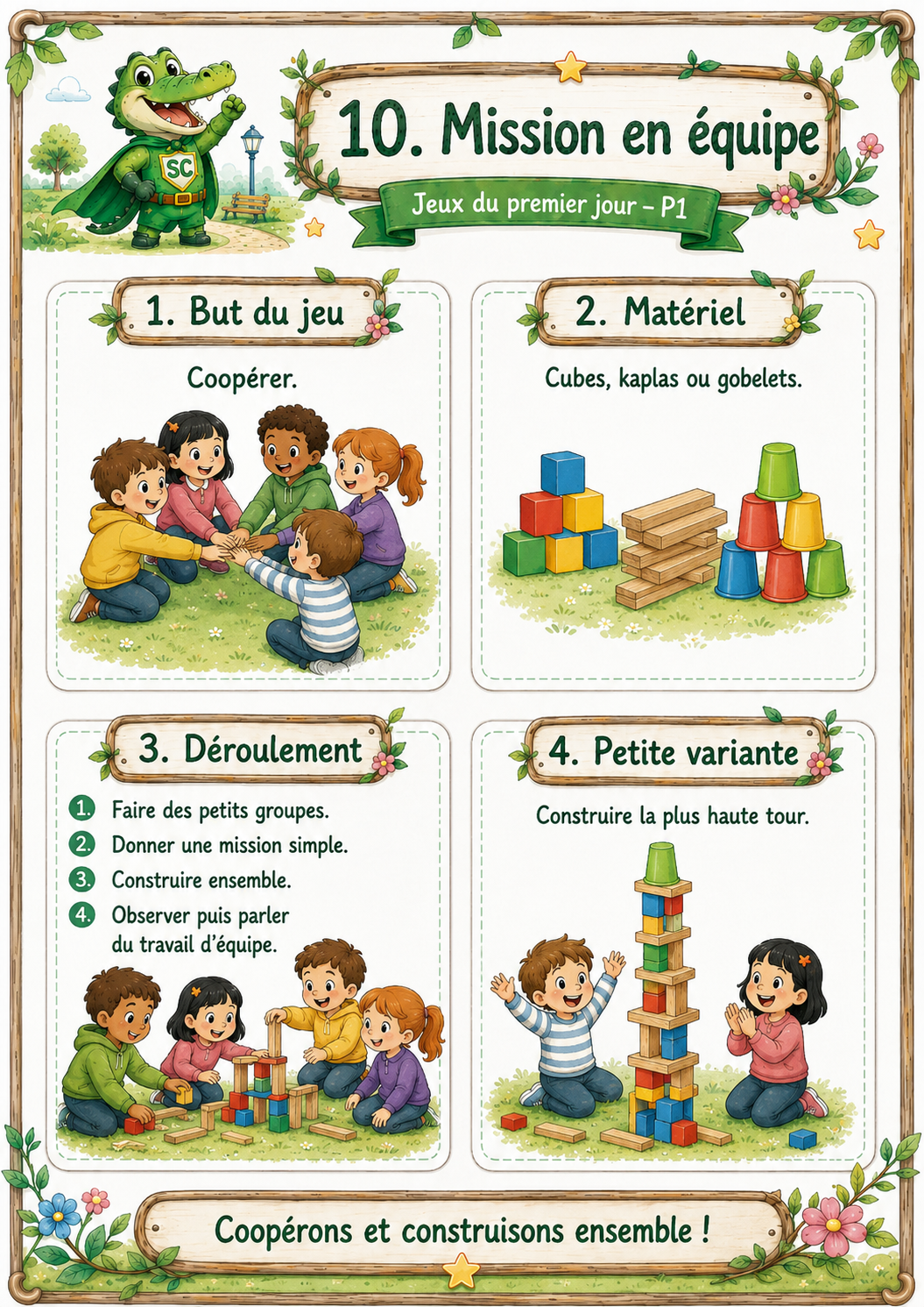 Jeu Mission en équipe en P1 / CP pour coopérer et construire ensemble lors du premier jour de classe