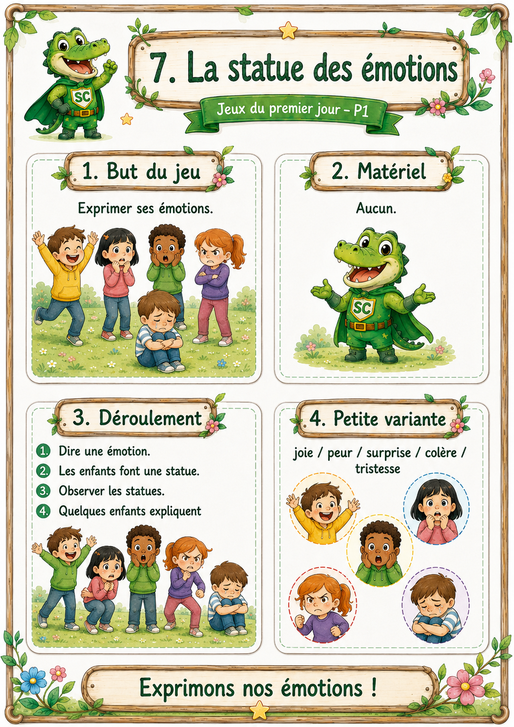 Jeu La statue des émotions en P1 / CP pour reconnaitre et exprimer les émotions lors du premier jour de classe