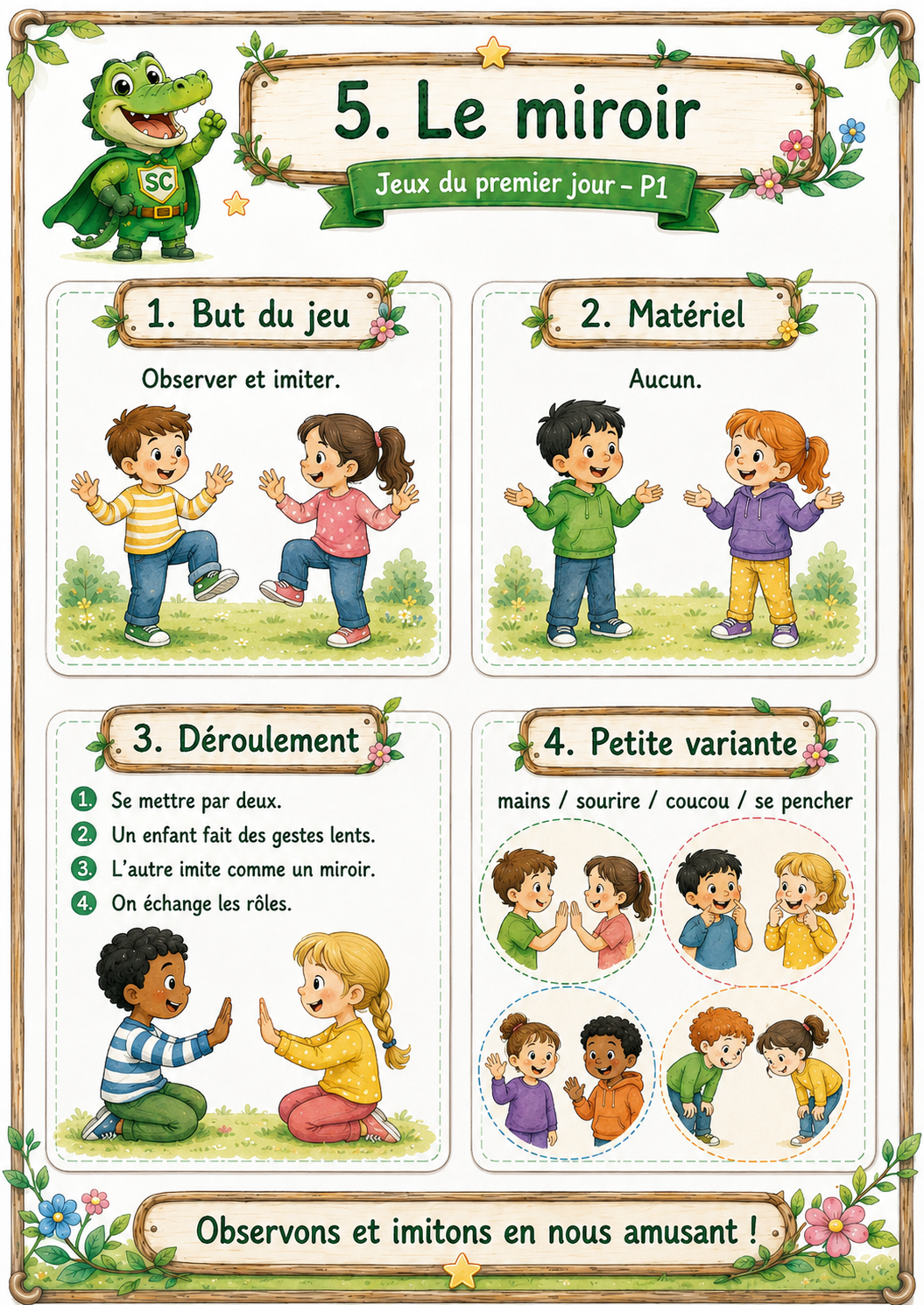 Jeu du miroir en P1 / CP pour observer, imiter et coopérer lors du premier jour de classe