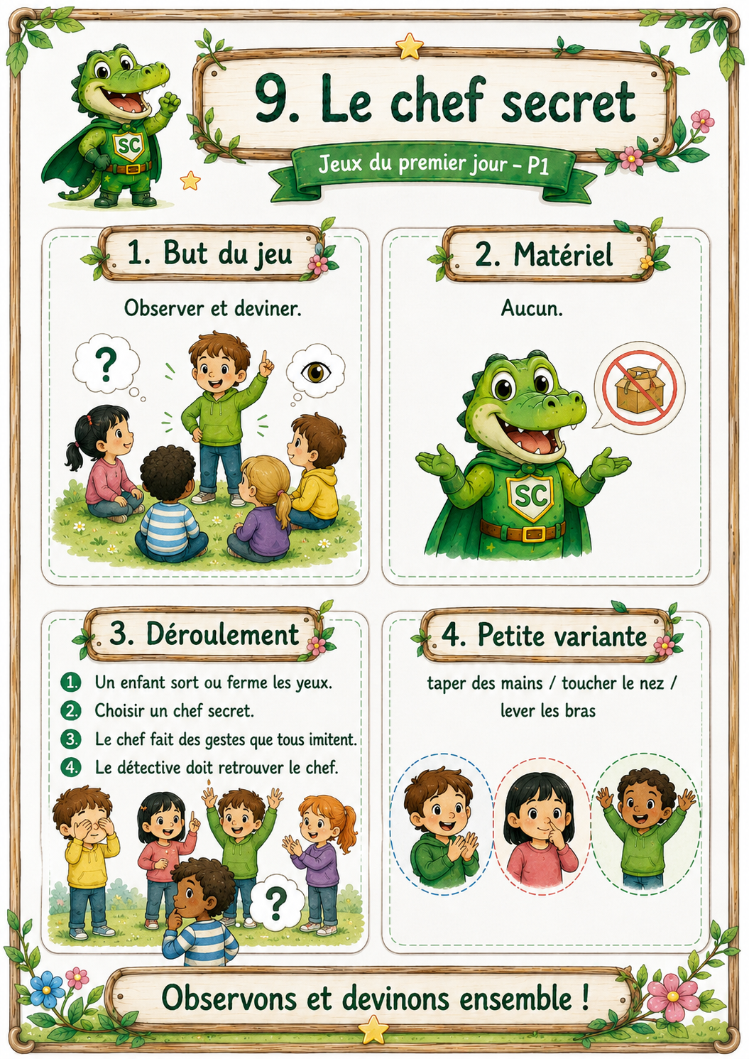Jeu Le chef secret en P1 / CP pour observer, imiter et retrouver le meneur lors du premier jour de classe