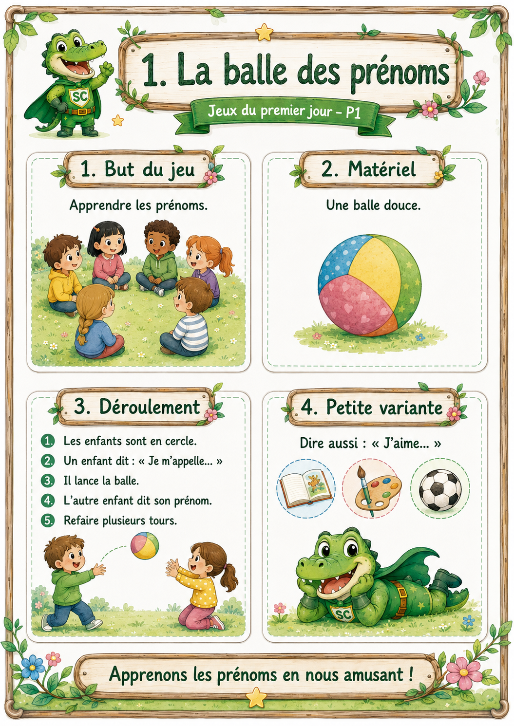 Jeu La balle des prénoms en P1 / CP pour apprendre les prénoms et faire connaissance le premier jour de classe
