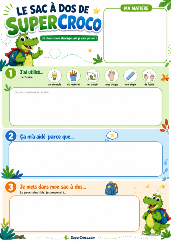 Fiche Le Sac à dos de SuperCroco pour identifier, comprendre et réutiliser ses stratégies d’apprentissage