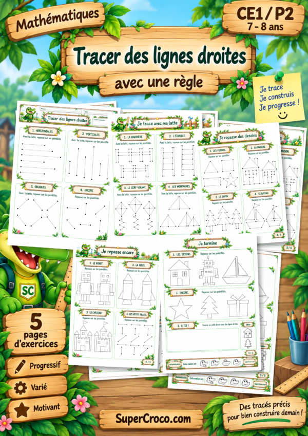 Tracer des lignes droites avec une règle – Exercices CE1 / P2