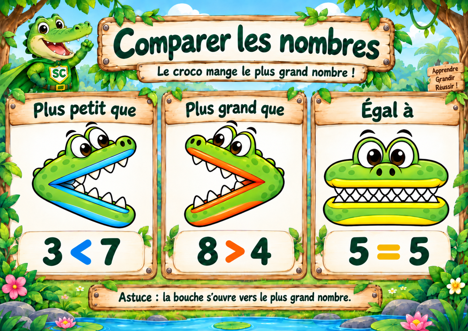 Comparaison des nombres – Affiche A3 avec les bouches de croco