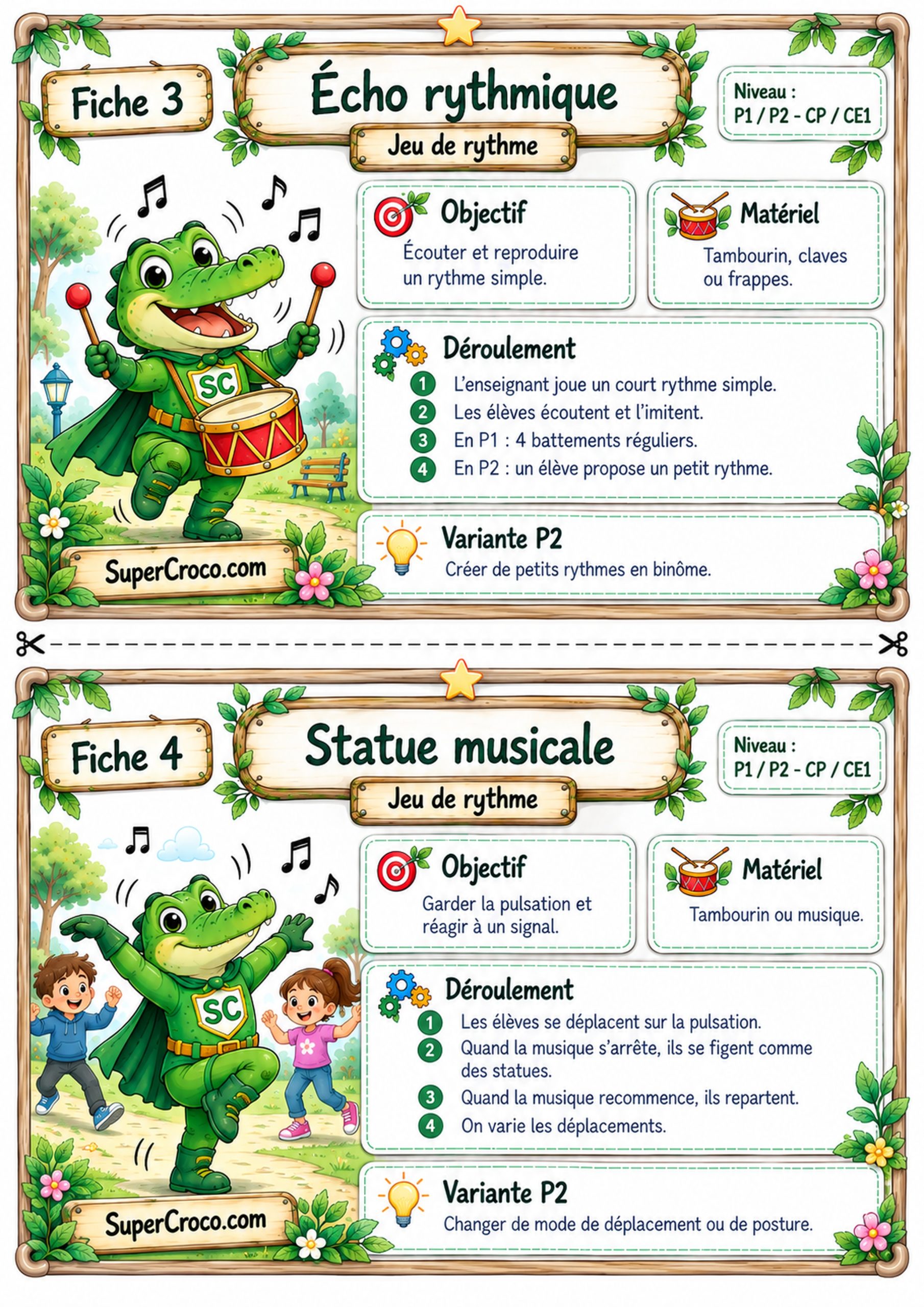 Jeux de rythme et pulsation P1-P2 / CP-CE1 avec l’écho rythmique et la statue musicale.