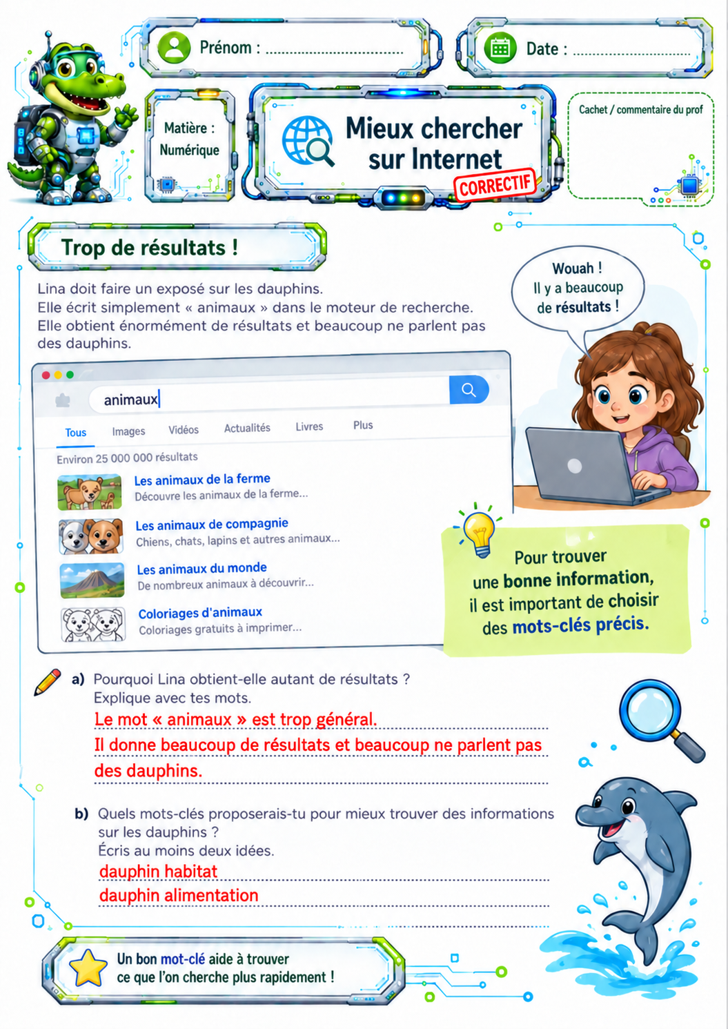 Recherche de mots-clés sur Internet P3 / CE2 – 5 fiches d’exercices ludiques avec correctifs – Image 7