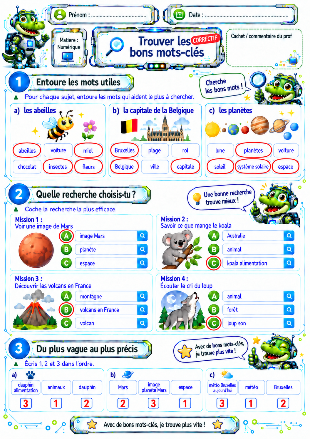 Recherche de mots-clés sur Internet P3 / CE2 – 5 fiches d’exercices ludiques avec correctifs – Image 3