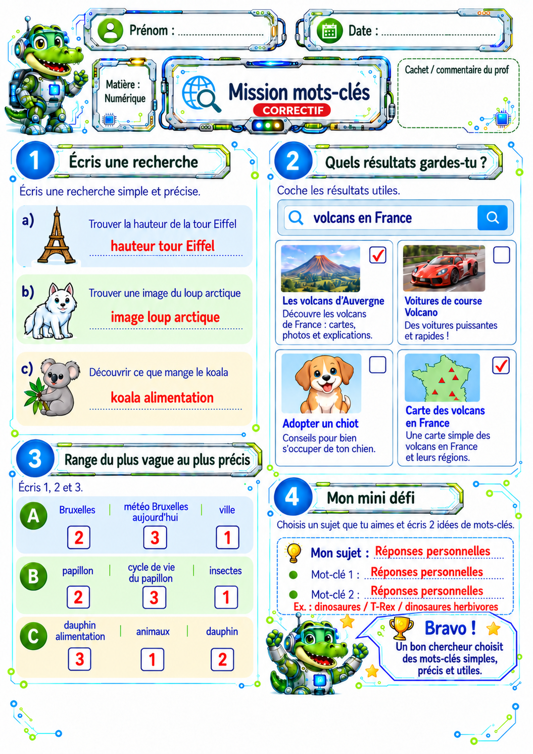 Recherche de mots-clés sur Internet P3 / CE2 – 5 fiches d’exercices ludiques avec correctifs – Image 11