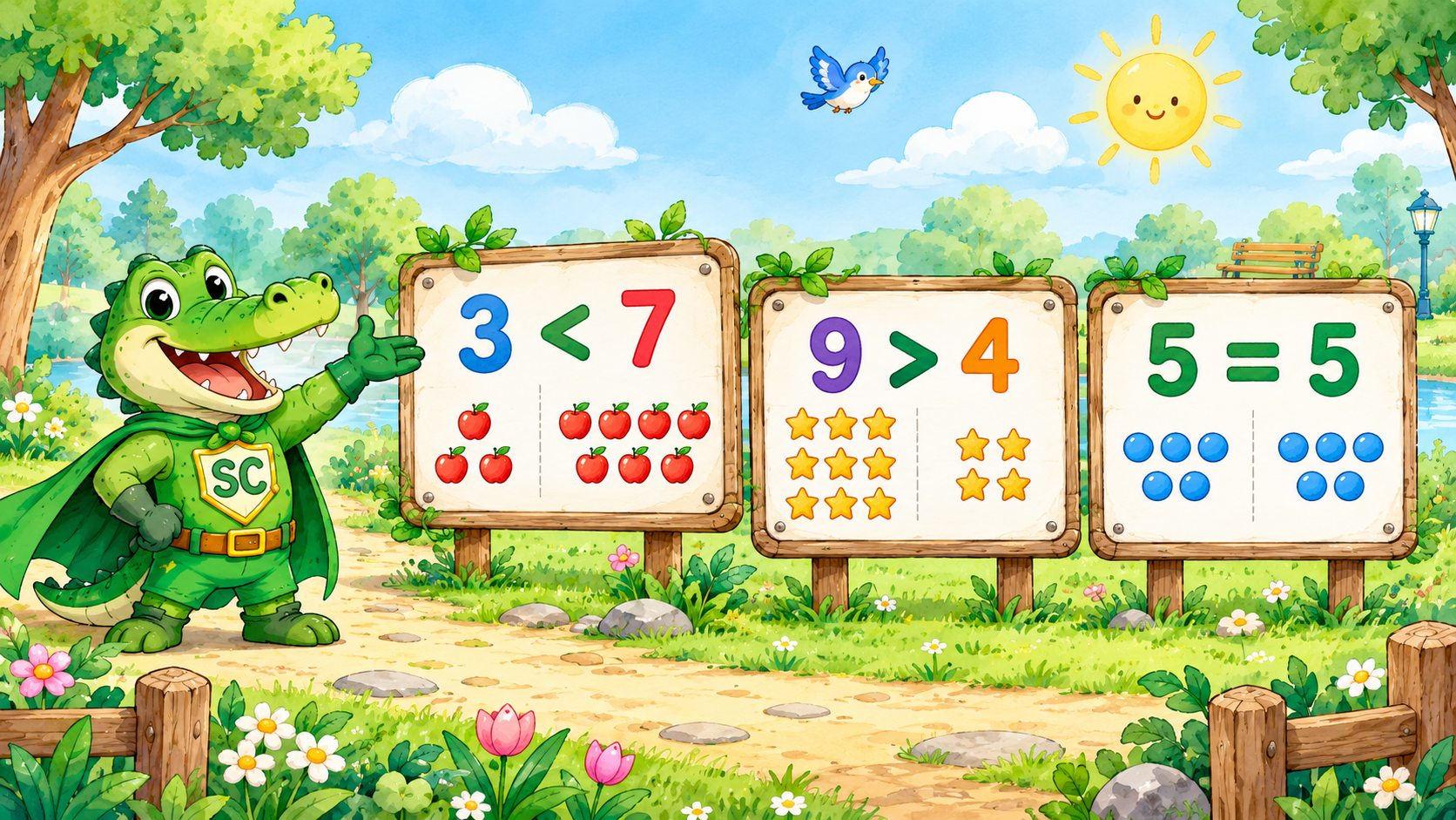SuperCroco compare les nombres avec les signes et = en P1 / CP