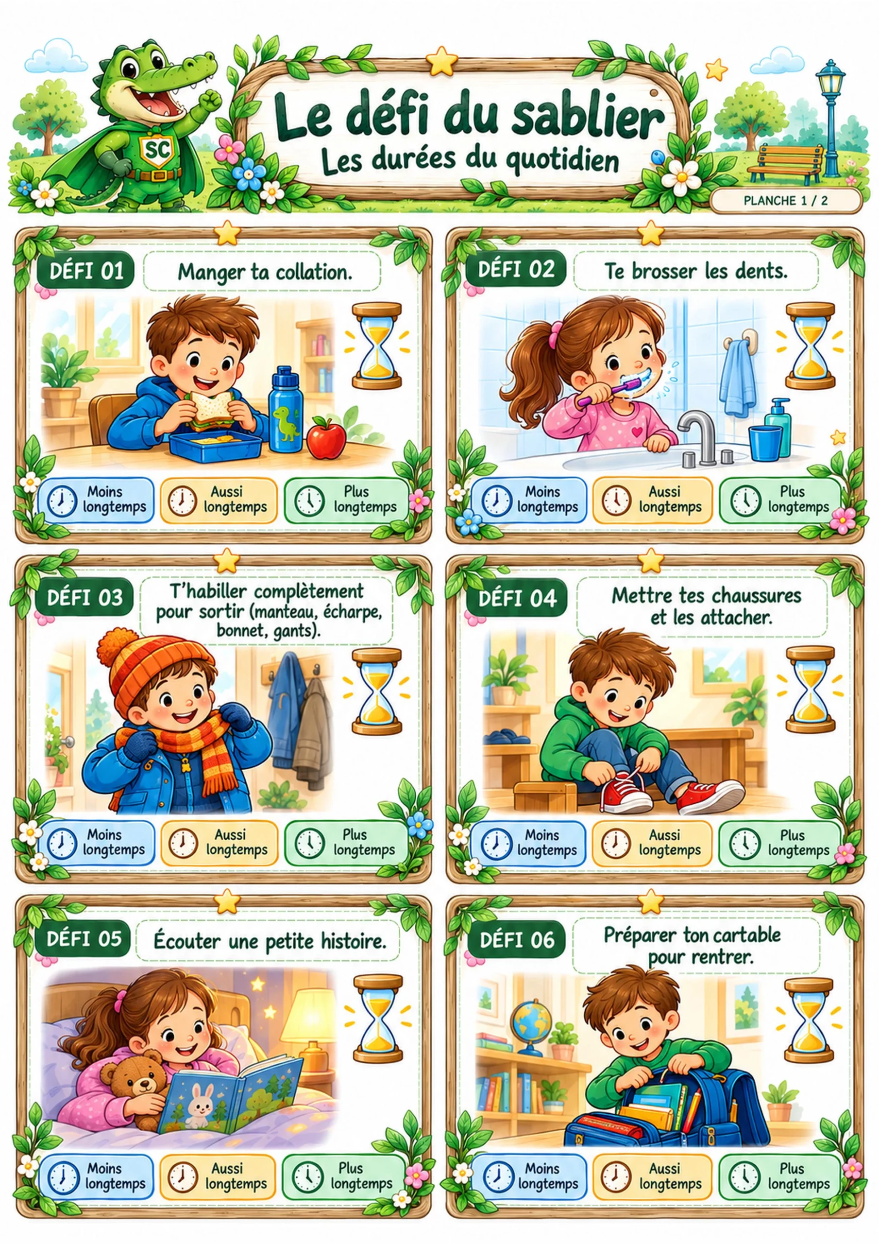 Le défi du sablier – Jeu pour estimer et comparer les durées – P1 / CP – Image 2