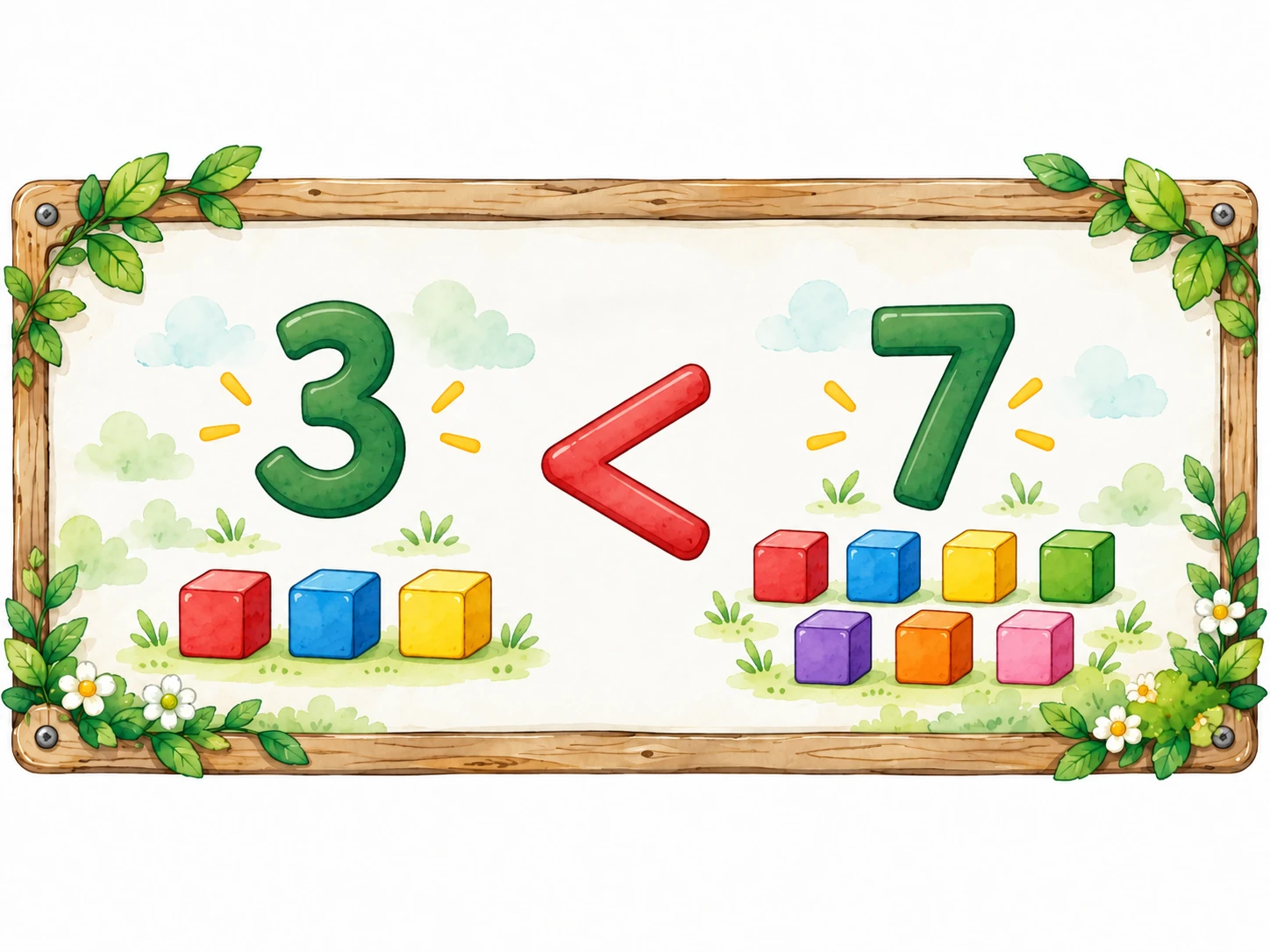 Illustration de 3 et 7 pour verbaliser “3 est plus petit que 7” en P1 / CP